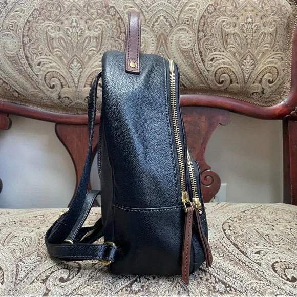 Fossil Felicity Backpack Black Pebbled Leather Brown Top Handle Mini Bag - Picture 7 of 16